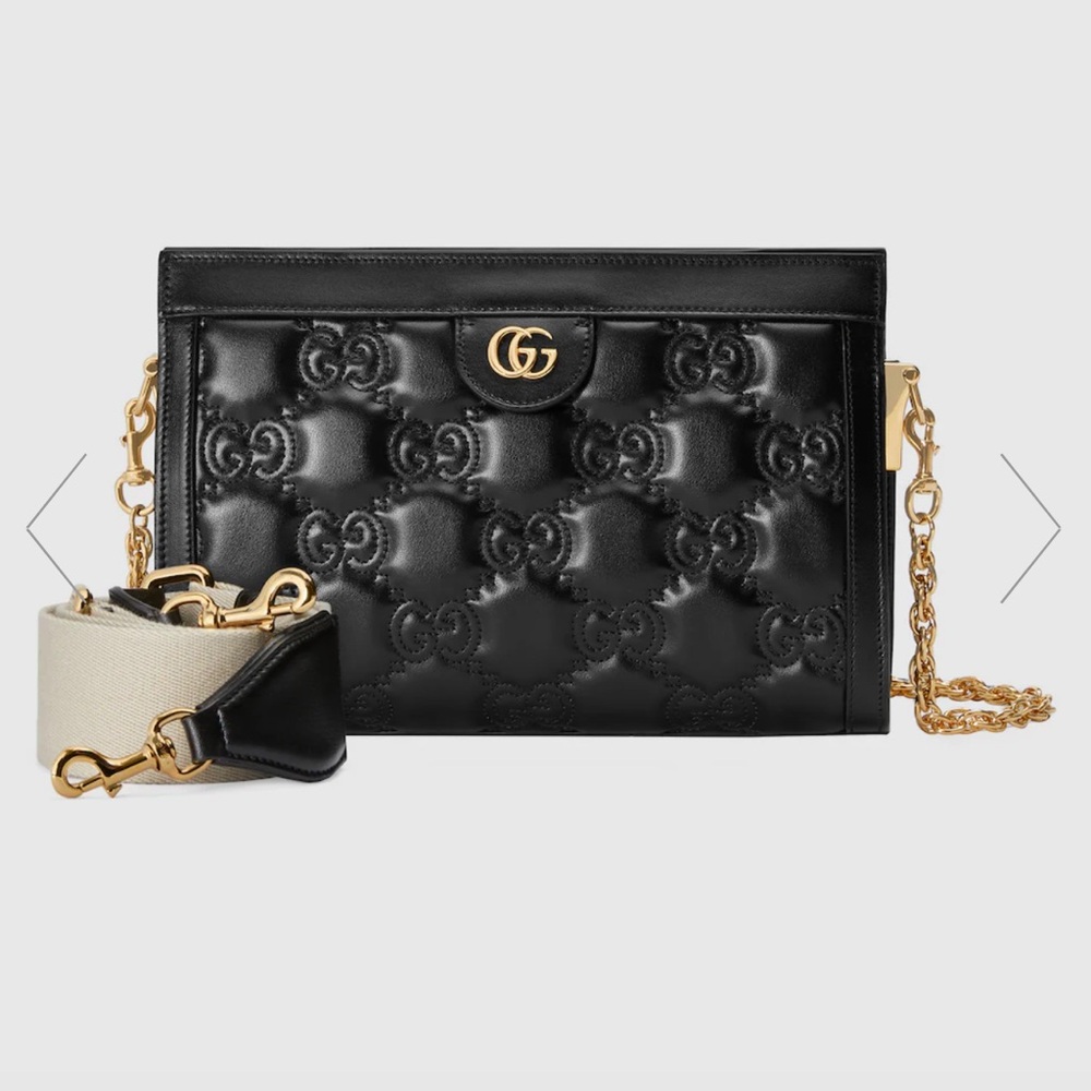 Gucci GG Matelassé Small Shoulder Bag Canvas Strap & Chain